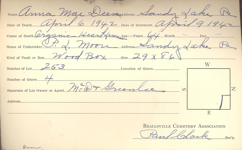 burial card